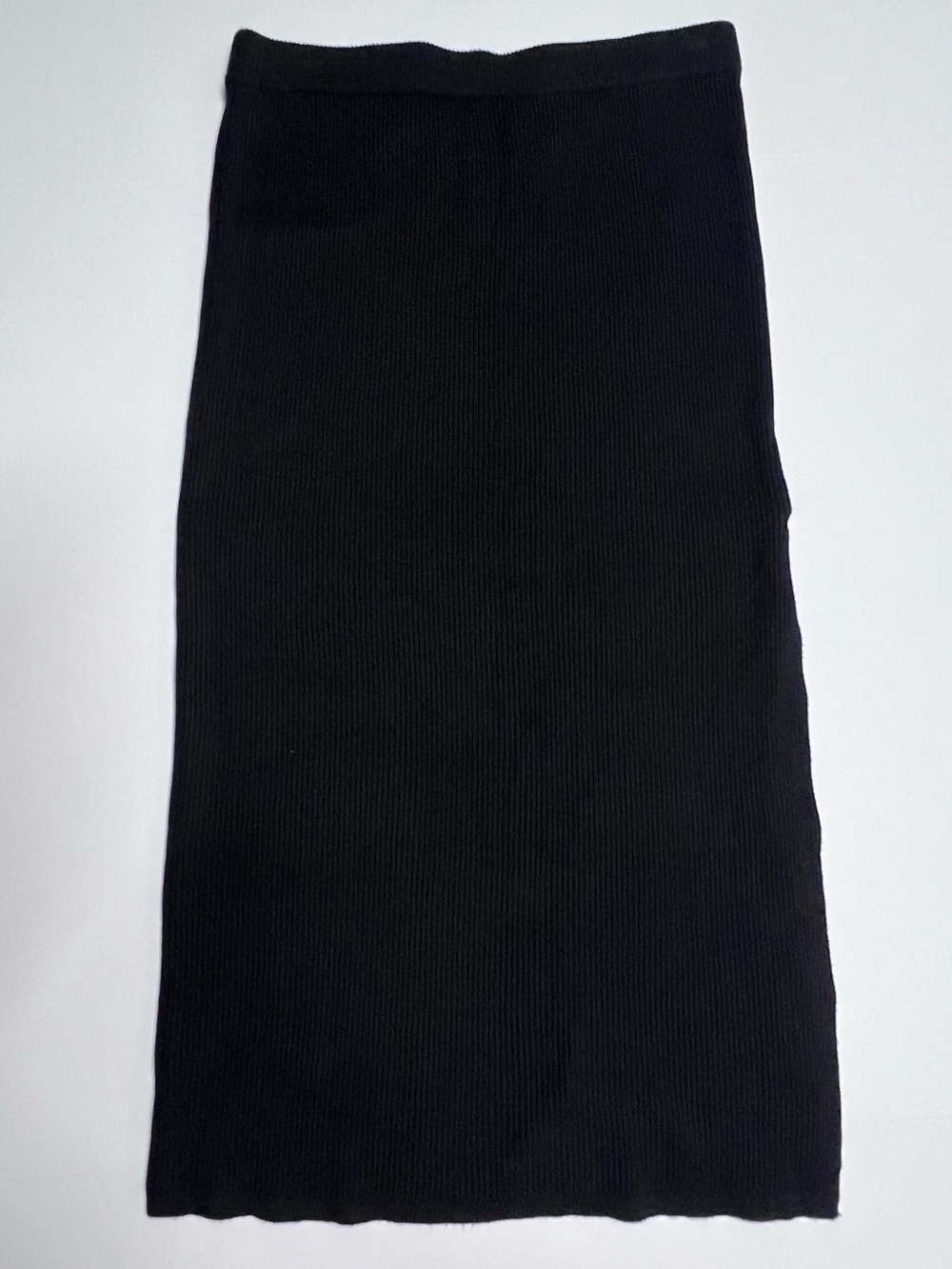 House of Harlow 1960 Black Ribbed Knit Midi Skirt Back Slit Size M